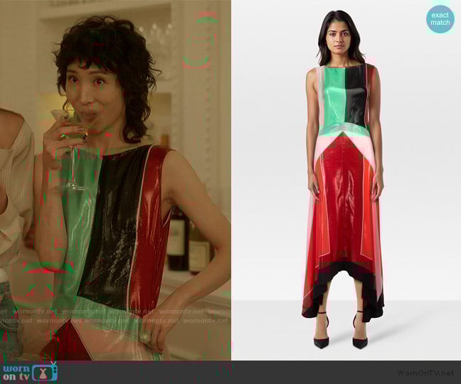 Diane von Furstenberg Asymmetric Color-block Textured-silk Maxi Dress In Red worn by Kai (Daphne Zelle) on And Just Like That