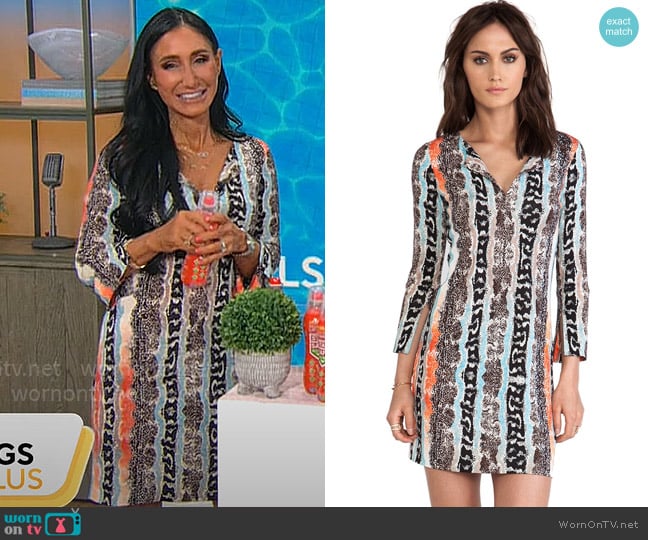 Diane von Furstenberg New Reina Dress in Oasis Snake Multi worn by Elizabeth Werner on CBS Mornings