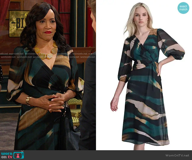 DKNY Printed Balloon-Sleeve Side-Twist Dress worn by Paulina Price (Jackée Harry) on Days of our Lives
