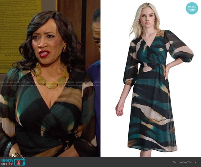 DKNY Printed Balloon-Sleeve Side-Twist Dress worn by Paulina Price (Jackée Harry) on Days of our Lives