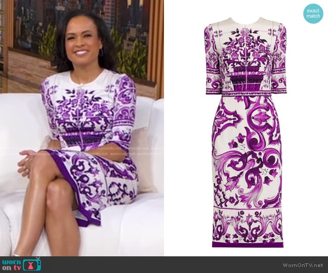 Dolce & Gabbana Majolica Print Silk Midi-Dress worn by Linsey Davis on Good Morning America