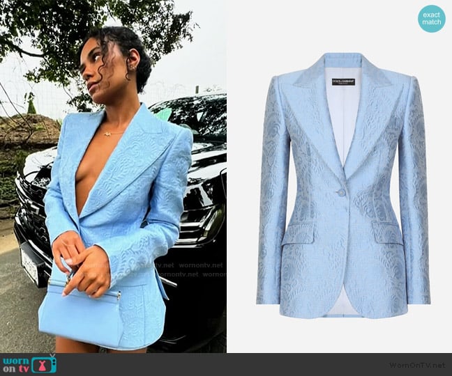 Dolce & Gabbana Single Breasted Floral Quilted Jacquard Turlington Jacket worn by Ava Dash on Next Gen NYC