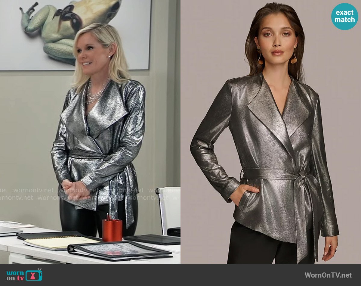 Donna Karan Belted Metallic Jacket worn by Ava Jerome (Maura West) on General Hospital