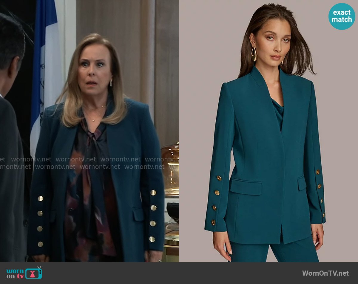 Donna Karan Collarless Button Sleeve Blazer worn by Laura Collins (Genie Francis) on General Hospital
