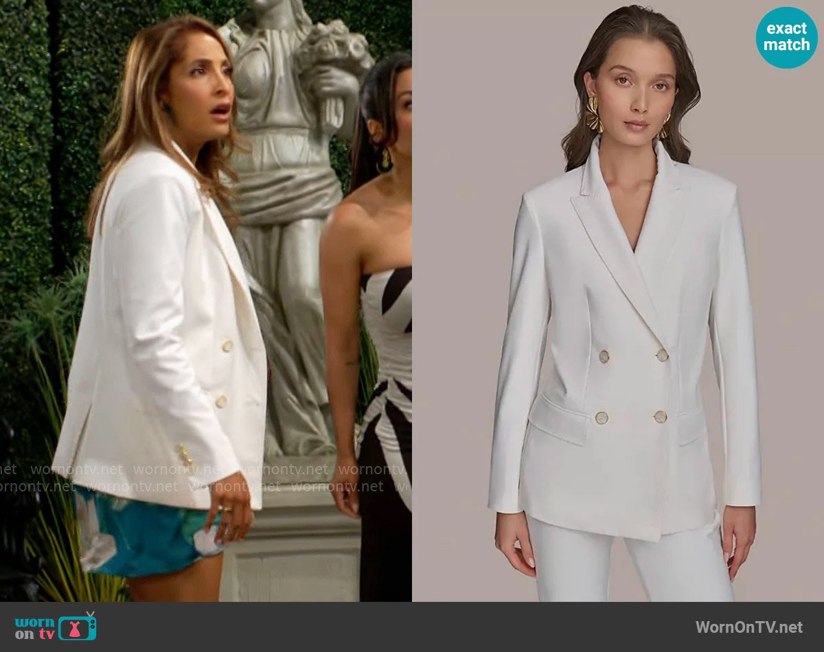 Donna Karan Double Breasted Blazer in Cream worn by Lily Winters (Christel Khalil) on The Young and the Restless
