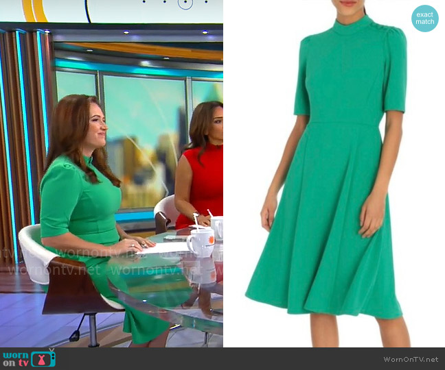 Donna Morgan Mock Neck Button Shoulder Fit & Flare Dress worn by Nikki Battiste on CBS Mornings