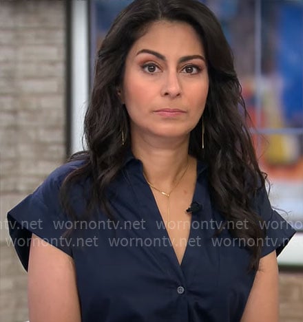Dr Celine Gounder's navy shirtdress on CBS Mornings