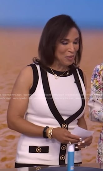 Dr. Jeanine Downie's white contrast trim knit dress on Live with Kelly and Mark