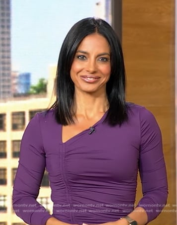 Dr. Tara Narula's purple ruched asymmetric dress on Good Morning America