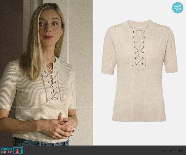 Dries van Noten Lace-up ribbed-knit wool-blend top worn by Penelope Sinclair (Caitlin Fitzgerald) on We Were Liars