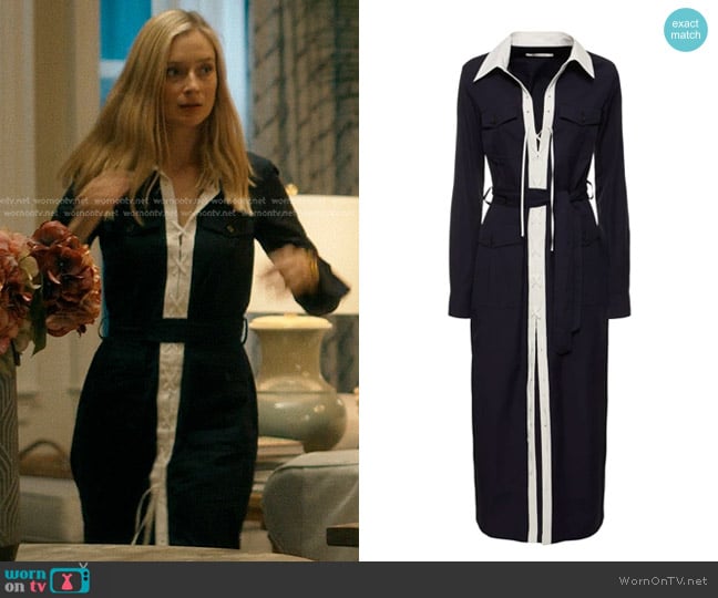 Dries Van Noten Cotton Poplin Maxi Shirt Dress in Navy worn by Penelope Sinclair (Caitlin Fitzgerald) on We Were Liars