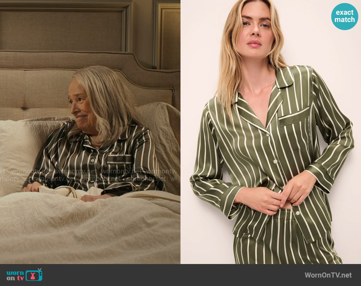 Eberjey Inez Pajamas in Moss Stripe worn by Madeline Matlock (Kathy Bates) on Matlock