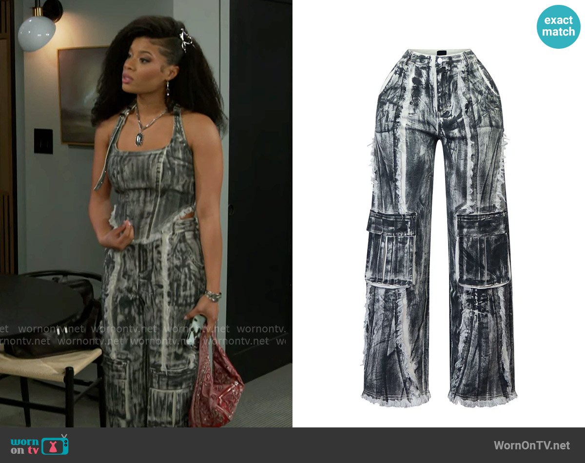 Edge Addison Washed Frayed Hem Pants worn by Eva Thomas (Ambyr Michelle) on Beyond the Gates