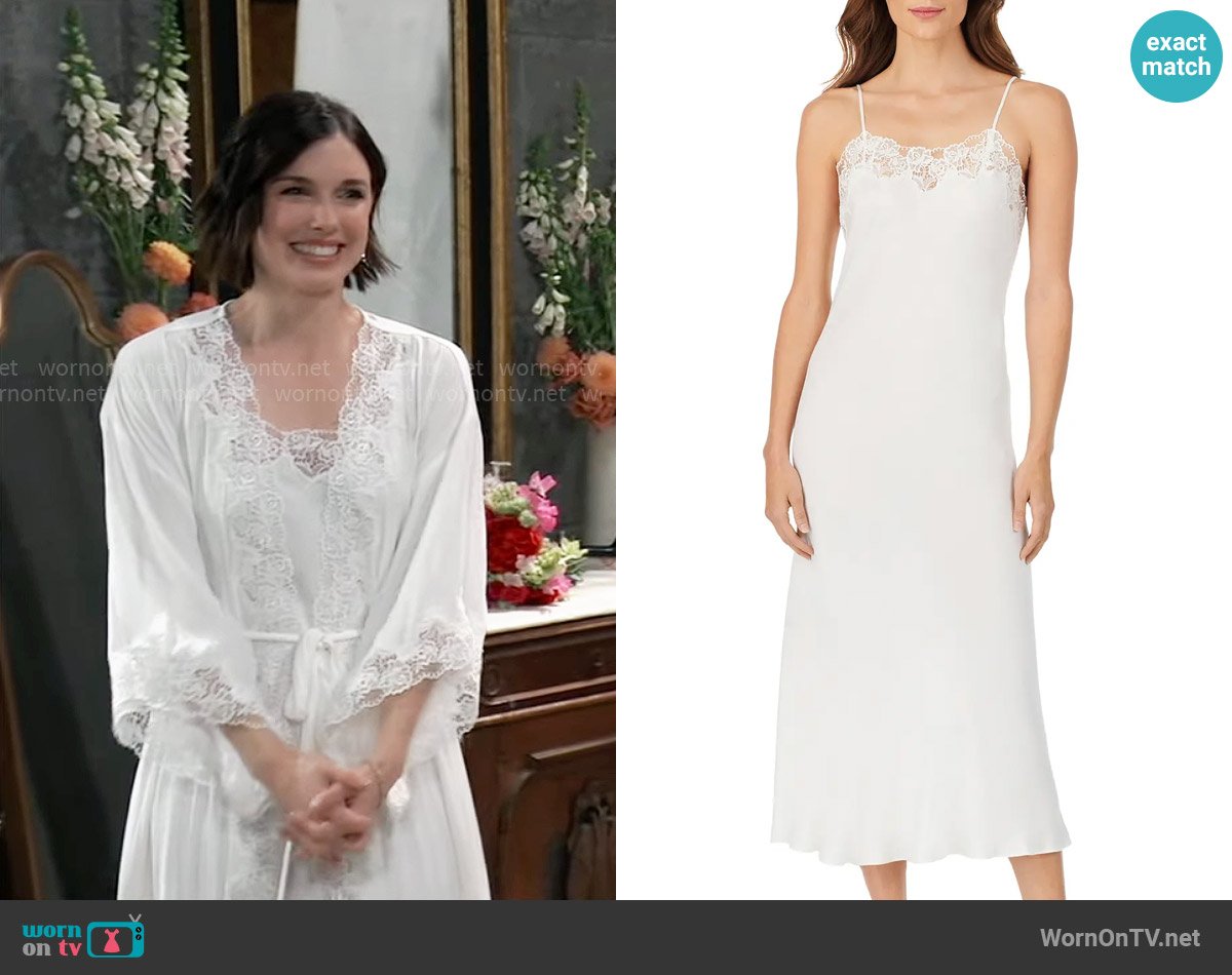 Eileen West Ballet Satin Nightgown in Winter White worn by Willow Tait (Katelyn MacMullen) on General Hospital
