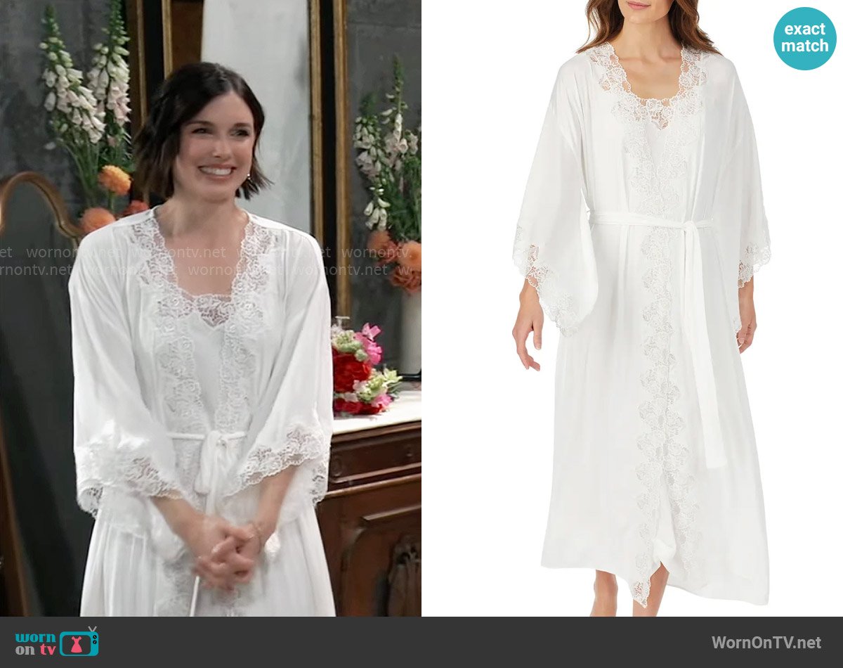 Eileen West Ballet Satin Robe in Winter White worn by Willow Tait (Katelyn MacMullen) on General Hospital