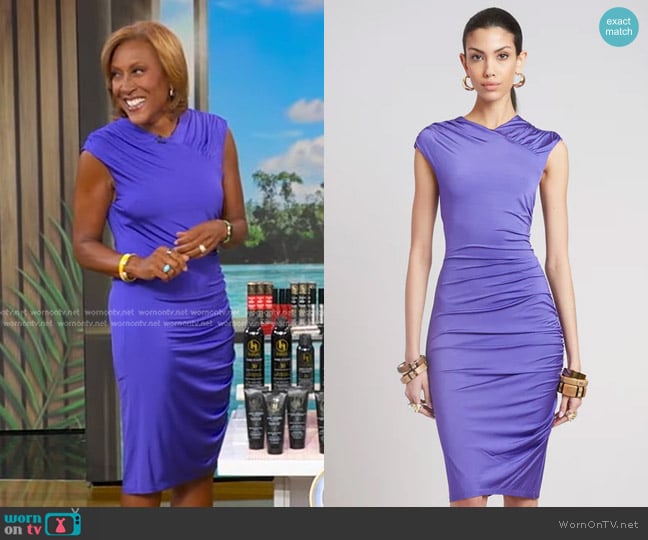 Elie Tahari Ruched Jersey Dress in Grape worn by Robin Roberts on Good Morning America