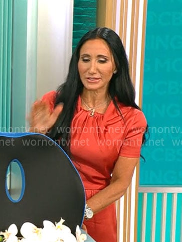Elizabeth Werner's short sleeved twist neck dress on CBS Mornings