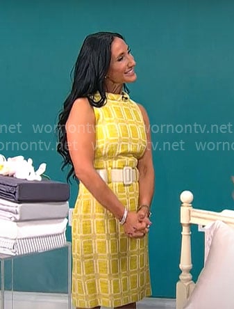 Elizabeth Werner’s yellow square-print dress on CBS Mornings