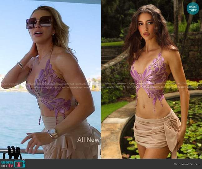 Ema Savahl Lilac Butterfly Top worn by Lisa Hochstein (Lisa Hochstein) on The Real Housewives of Miami