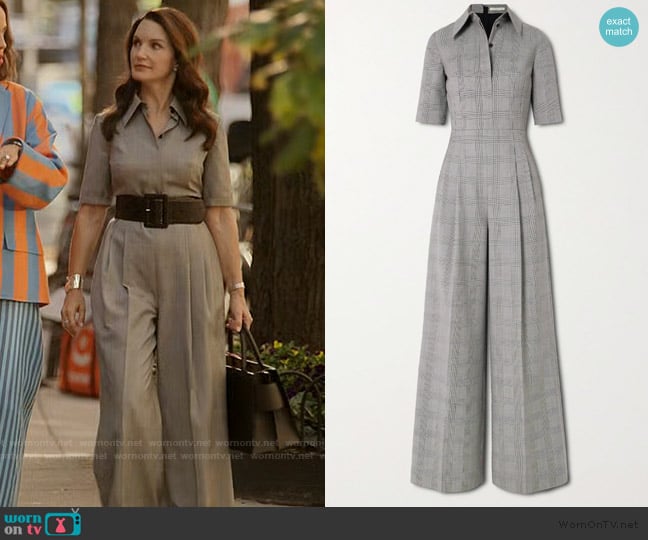 Emilia Wickstead Elas Prince of Wales checked wool jumpsuit worn by Charlotte York (Kristin Davis) on And Just Like That