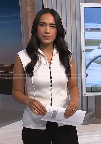 Emilie Ikeda's white button front top on NBC News Daily
