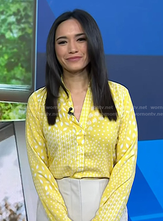 Emilie's yellow print button down shirt on Today