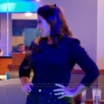 Emily’s black puff sleeve top and embellished jeans on The Real Housewives of Orange County