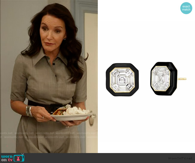Emily P. Wheeler 18K Yellow Gold Diamond Puzzle Stud Earrings worn by Charlotte York (Kristin Davis) on And Just Like That