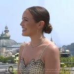Emily’s yellow printed dress on Access Hollywood