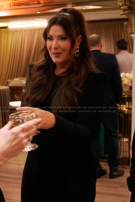 Emily’s black puff sleeve maxi dress on The Real Housewives of Orange County