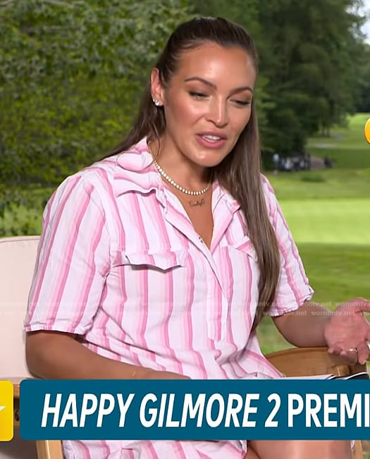 Emily's pink striped dress on Access Hollywood