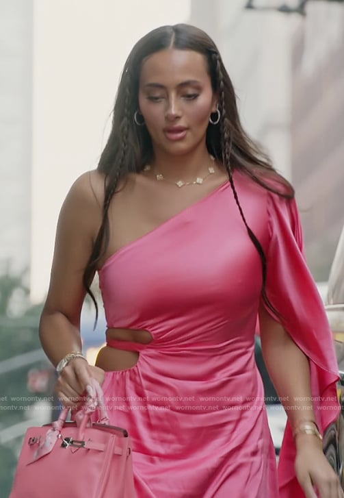 Emira’s pink drape one shoulder dress on Next Gen NYC