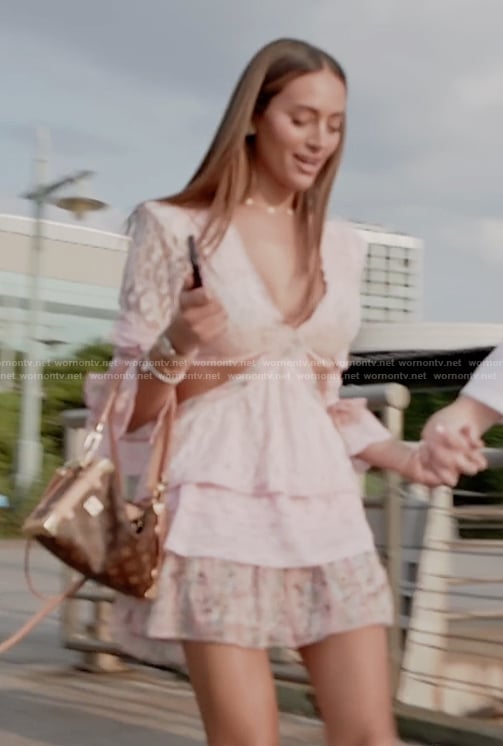 Emira's pink lace cutout mini dress on Next Gen NYC