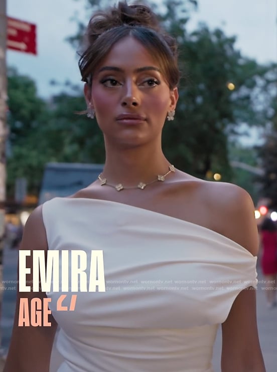 Emira’s white off shoulder dress on Next Gen NYC