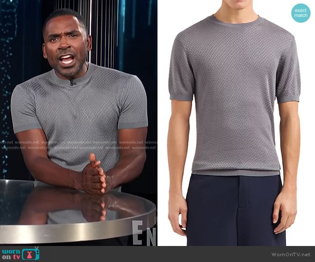 Emporio Armani Knit Jacquard Short Sleeved Pullover Sweater worn by Justin Sylvester on E! News