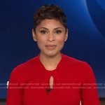Erika’s red keyhole dress on CBS Evening News