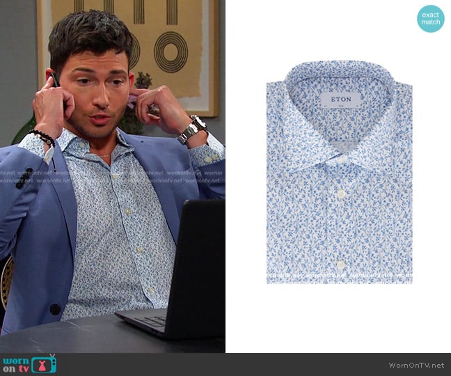 Eton loral Print Slim Fit Sport Shirt in White & Blue worn by Alexander Kiriakis (Robert Scott Wilson) on Days of our Lives