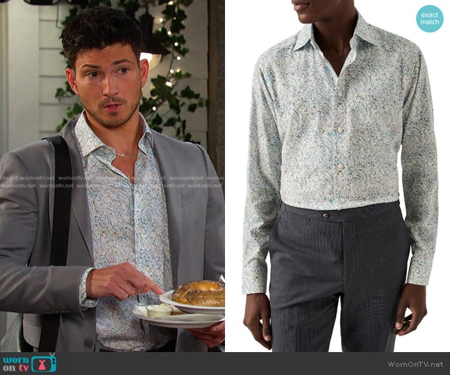 Eton Slim Fit Paisley Cotton Tencel Shirt worn by Alexander Kiriakis (Robert Scott Wilson) on Days of our Lives