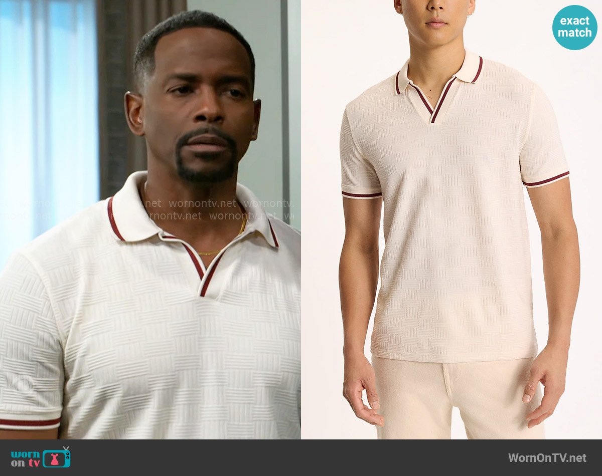 Express Textured Weave Johnny Collar Polo worn by Ted Richardson (Keith D. Robinson) on Beyond the Gates