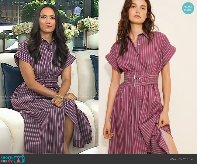 Exquise The Tobie Double Buckle Shirt Dress in Burgundy worn by Emilie Ikeda on Today