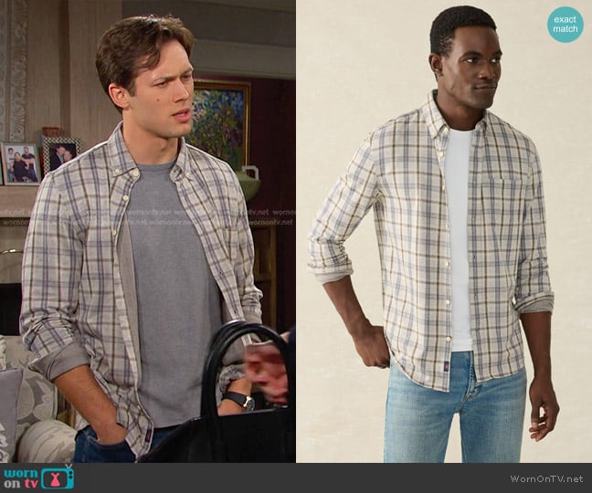 Faherty Coastline Knit Shirt in Birch River Plaid worn by Tate Black (Leo Howard) on Days of our Lives