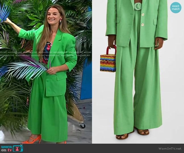 Farm Rio Belted Wide-Leg Pants in Bright Green worn by Christina Stembel on Today