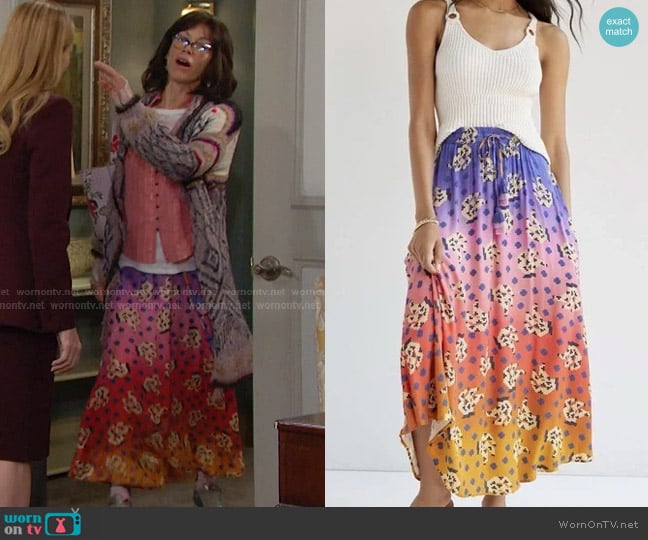 Farm Rio for Anthropologie Vibrance Maxi Skirt worn by Susan Banks (Stacy Haiduk) on Days of our Lives