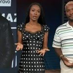 Zuri’s black polka dot print dress on Access Hollywood