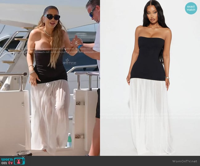 Fashion Nova Mary Strapless Drop Waist Maxi Dress in Black/White worn by Larsa Pippen (Larsa Pippen) on The Real Housewives of Miami