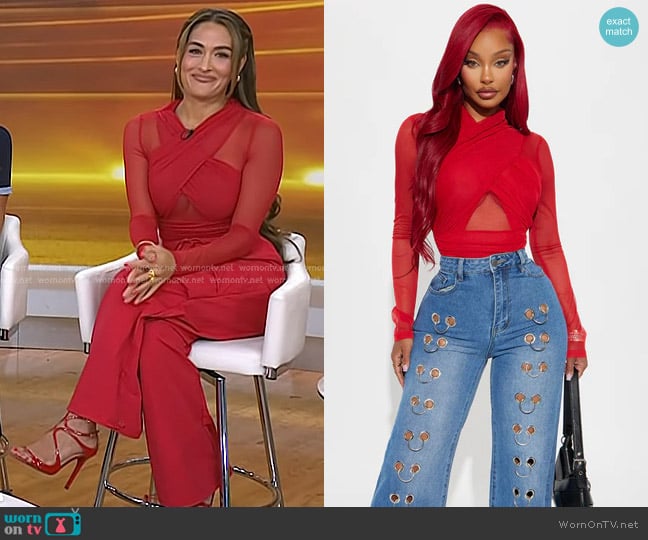 Fashion Nova Serena Mesh Bodysuit in Red worn by Nikki Bella on Today