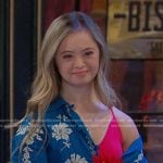 Felicity’s blue floral embroidered shirt on Days of our Lives