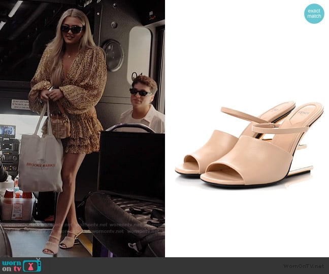 Fendi Calfskin 95mm Slide Sandals worn by Chloe on Next Gen NYC