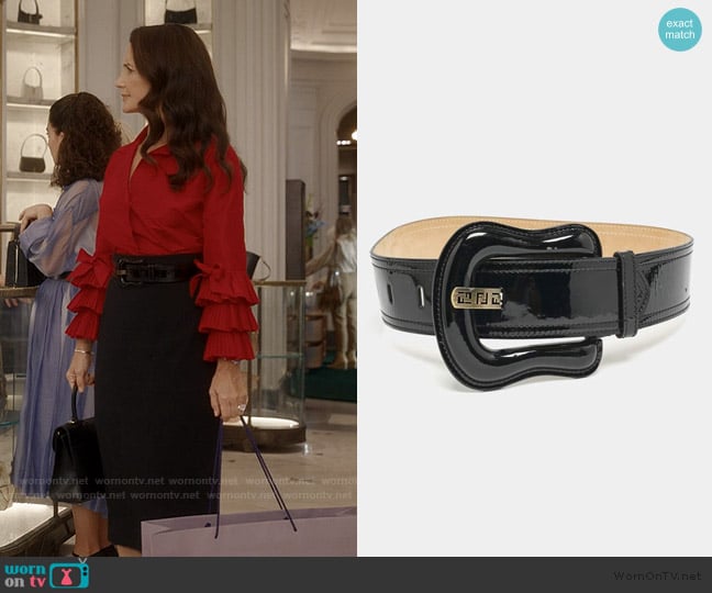 Fendi Fendi Black Patent Leather B Buckle Waist Belt worn by Charlotte York (Kristin Davis) on And Just Like That