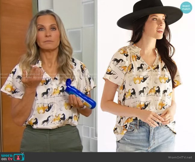 Flea Style Horse Print Blouse in Ivory
